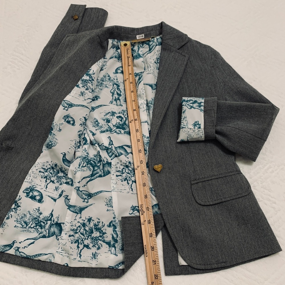 Princess Vera Wang Blazer Women's XS Grey Herringbone Heart Button Toile Jacket - Picture 7 of 10